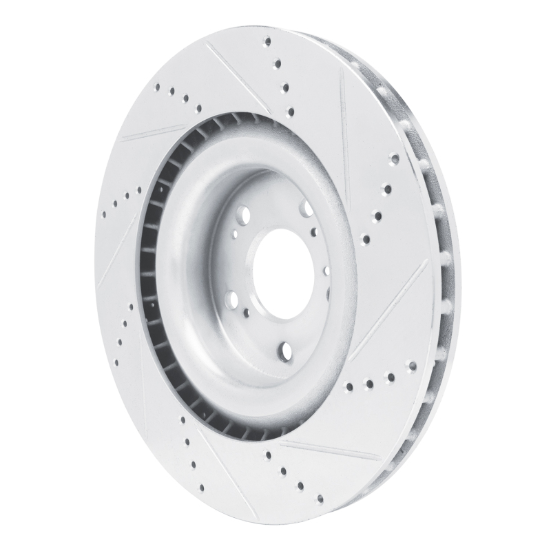 Acura TLX Brake Rotor (1) - Front Left - R1 Concepts - Drilled & Slotted - Silver - `21-`25